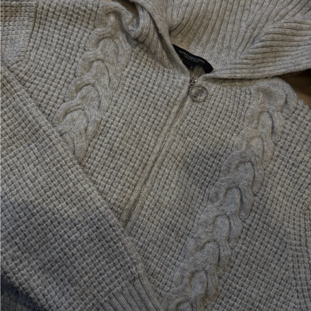 Marc New York Light Gray Cable Knit Zip Hoodie Sweater